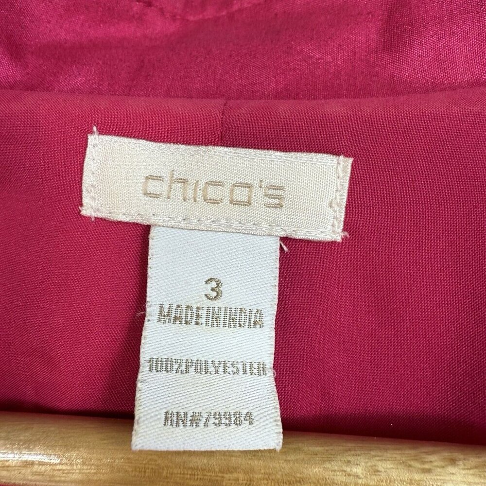 Chico's Button Up Pleated Shirt Blazer Sz 3 US 16 XL Pink Textured Satin Lined - Picture 4 of 5